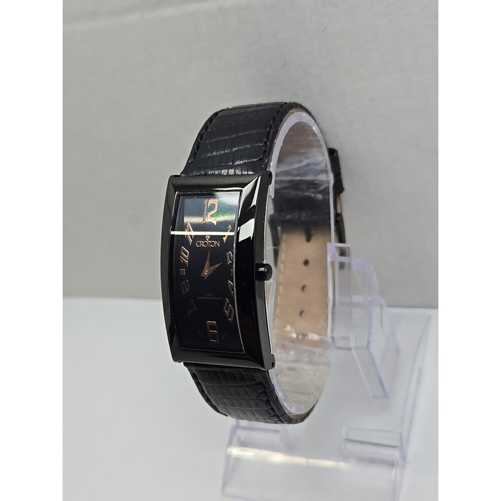 Womens Croton Aristocrat Deco Curve 23mm Black MOP Dial Lizard Watch New Battery - Picture 2 of 13